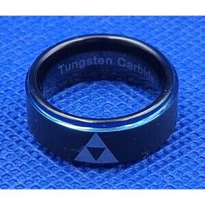 Black Blue Legend of Zelda Triforce Tungsten Carbide Ring Size 7.5